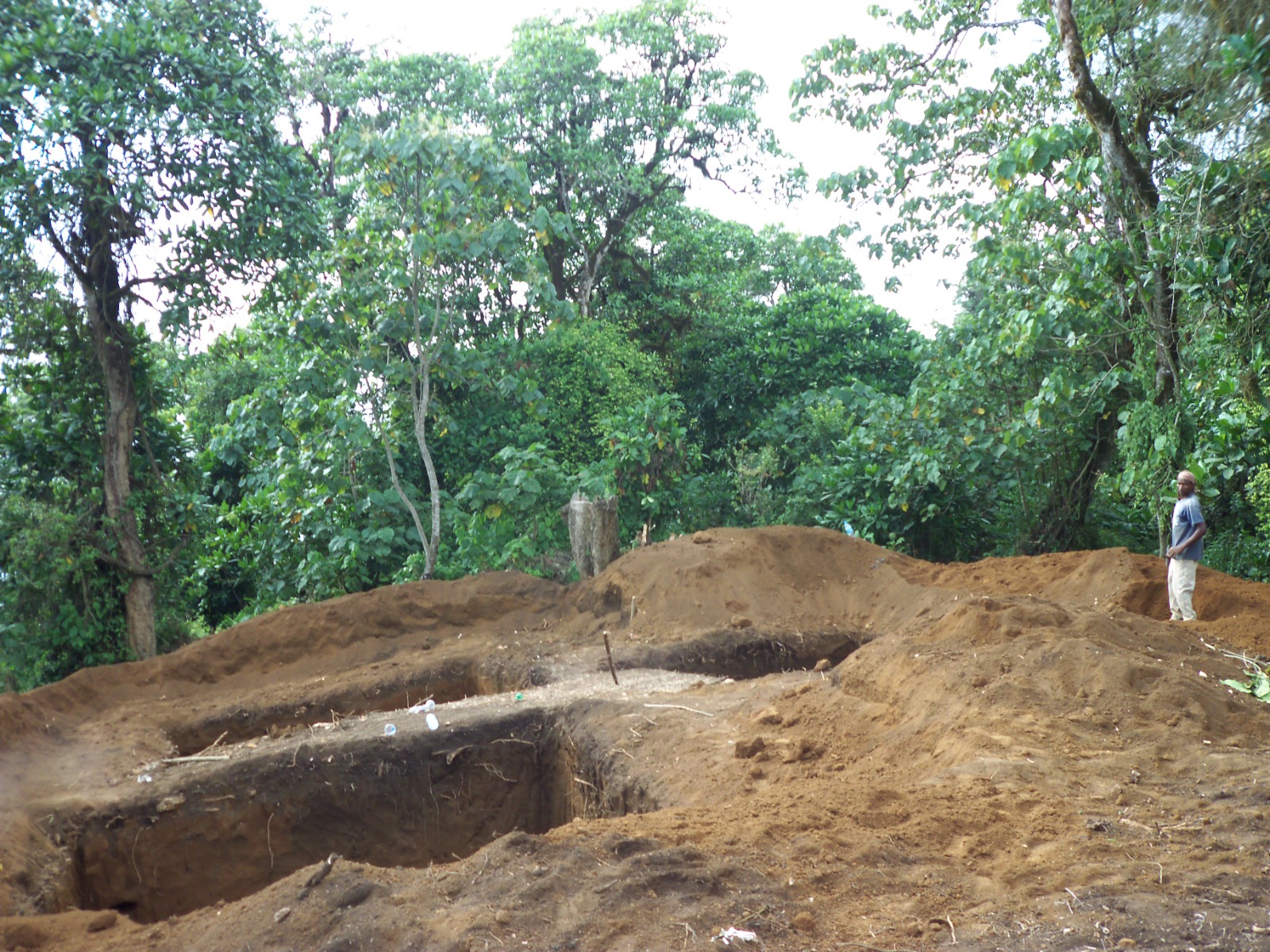 Three-legged communication tower foundation pits excavation in Tanzania